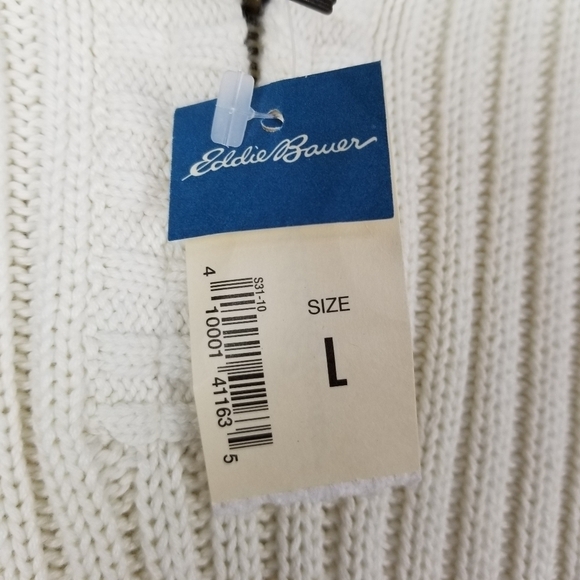 Eddie Bauer Womens Ribbed Mock Neck 1/4 Zip Sweater Size Large Ivory Cotton NWT - Picture 3 of 8